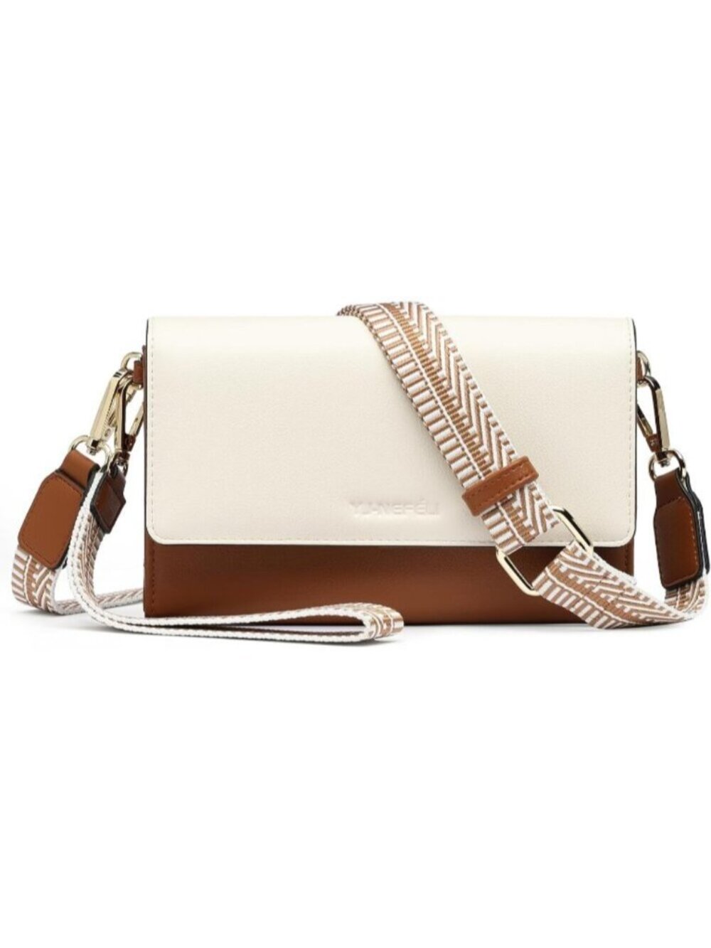〽️Women Beige Brown Wristlet Phone Mini Purse Small Vegan Leather Crossbody Bag